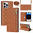 Cell Phone Cover For iPhone 14 Pro, PU Leather Zipper Pocket Wallet Stand Protective  Rhombus Imprinted Phone Case with Shoulder Strap - Brown - 1