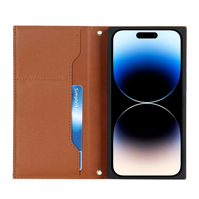 Cell Phone Cover For iPhone 14 Pro, PU Leather Zipper Pocket Wallet Stand Protective  Rhombus Imprinted Phone Case with Shoulder Strap - Brown - 2