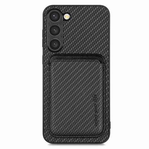 For Samsung Galaxy S23+ Carbon Fiber Texture Magnetic Detachable 2-in-1 Phone Case PU Leather + TPU + PVC Anti-drop Cover with Card Holder - Black - 1