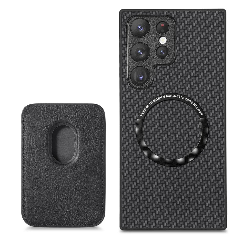 For Samsung Galaxy S23 Ultra Carbon Fiber Texture 2-in-1 Detachable Phone Case Card Holder PU Leather + TPU + PVC Hybrid Cover - Black - 4
