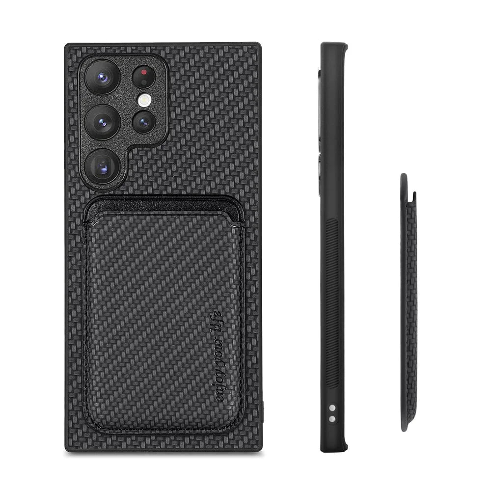 For Samsung Galaxy S23 Ultra Carbon Fiber Texture 2-in-1 Detachable Phone Case Card Holder PU Leather + TPU + PVC Hybrid Cover - Black - 5
