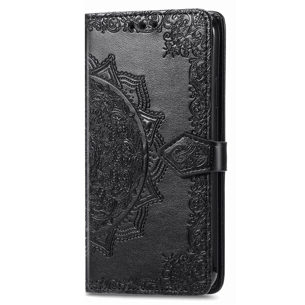 For Samsung Galaxy S23 Mandala Pattern Embossed PU Wallet Folio Case Stand Shockproof Protection Cover with Strap - Black - 6