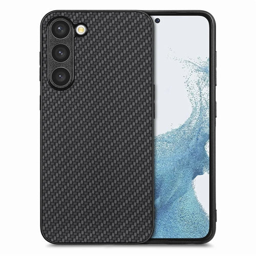 For Samsung Galaxy S23 Carbon Fiber Texture PU Leather Coated Soft TPU Cover Anti-drop Phone Case - Black - 1