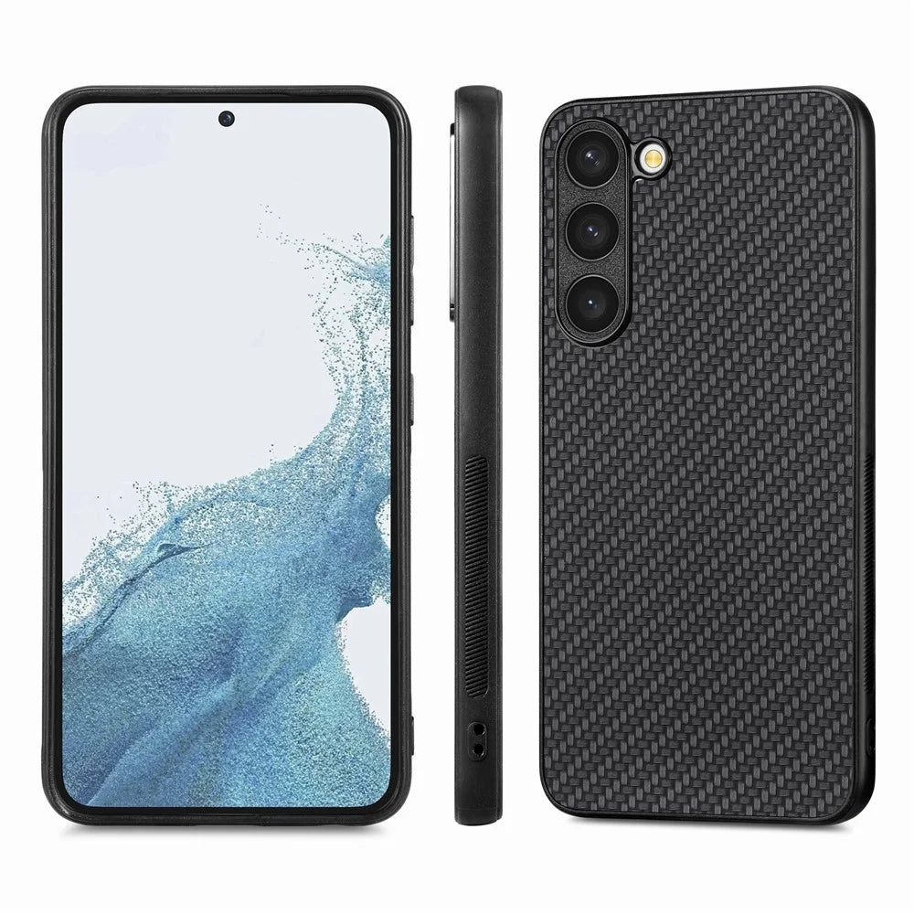 For Samsung Galaxy S23 Carbon Fiber Texture PU Leather Coated Soft TPU Cover Anti-drop Phone Case - Black - 2