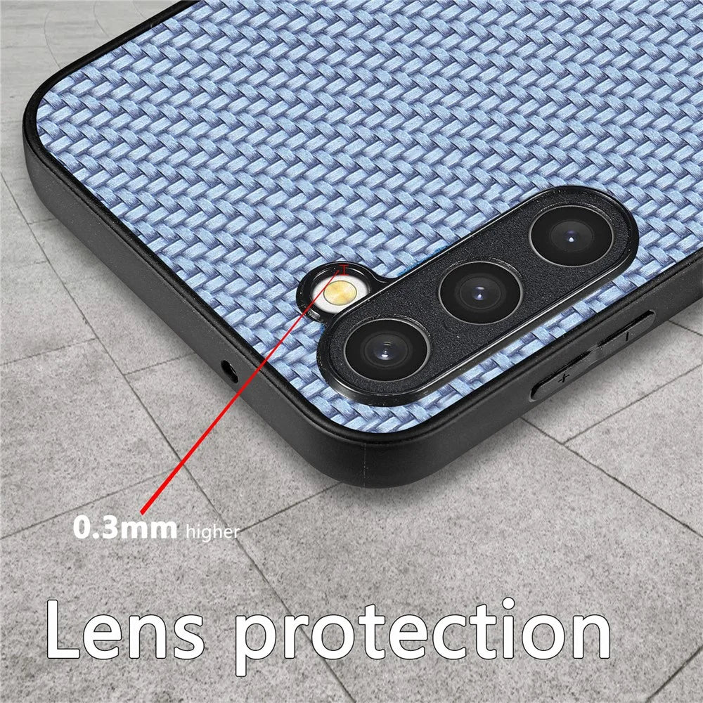 For Samsung Galaxy S23 Carbon Fiber Texture PU Leather Coated Soft TPU Cover Anti-drop Phone Case - Black - 7