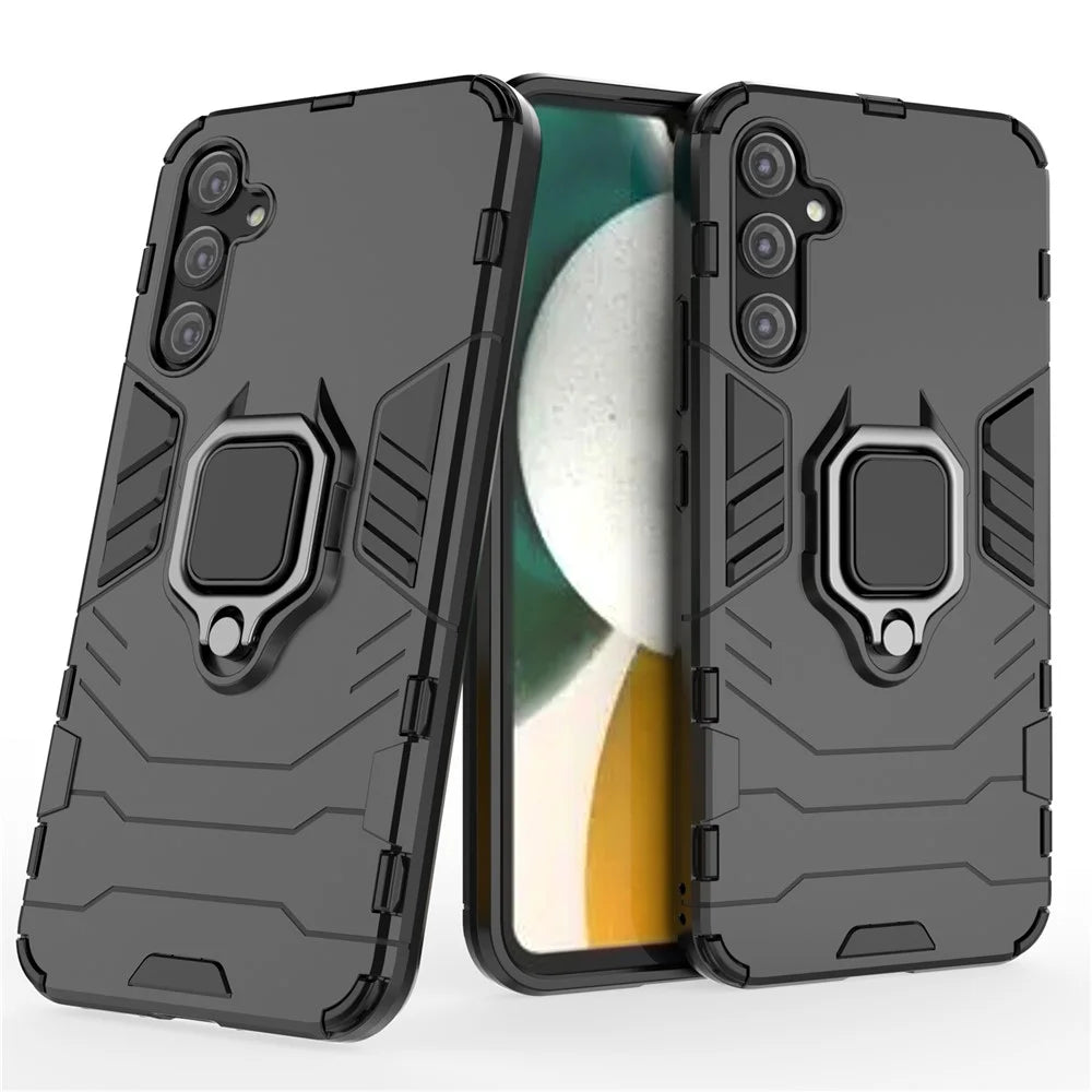 Smartphone Case For Samsung Galaxy A34 5G, TPU+PC Anti-Scratch Back Cover Ring Holder Kickstand - Black - 2