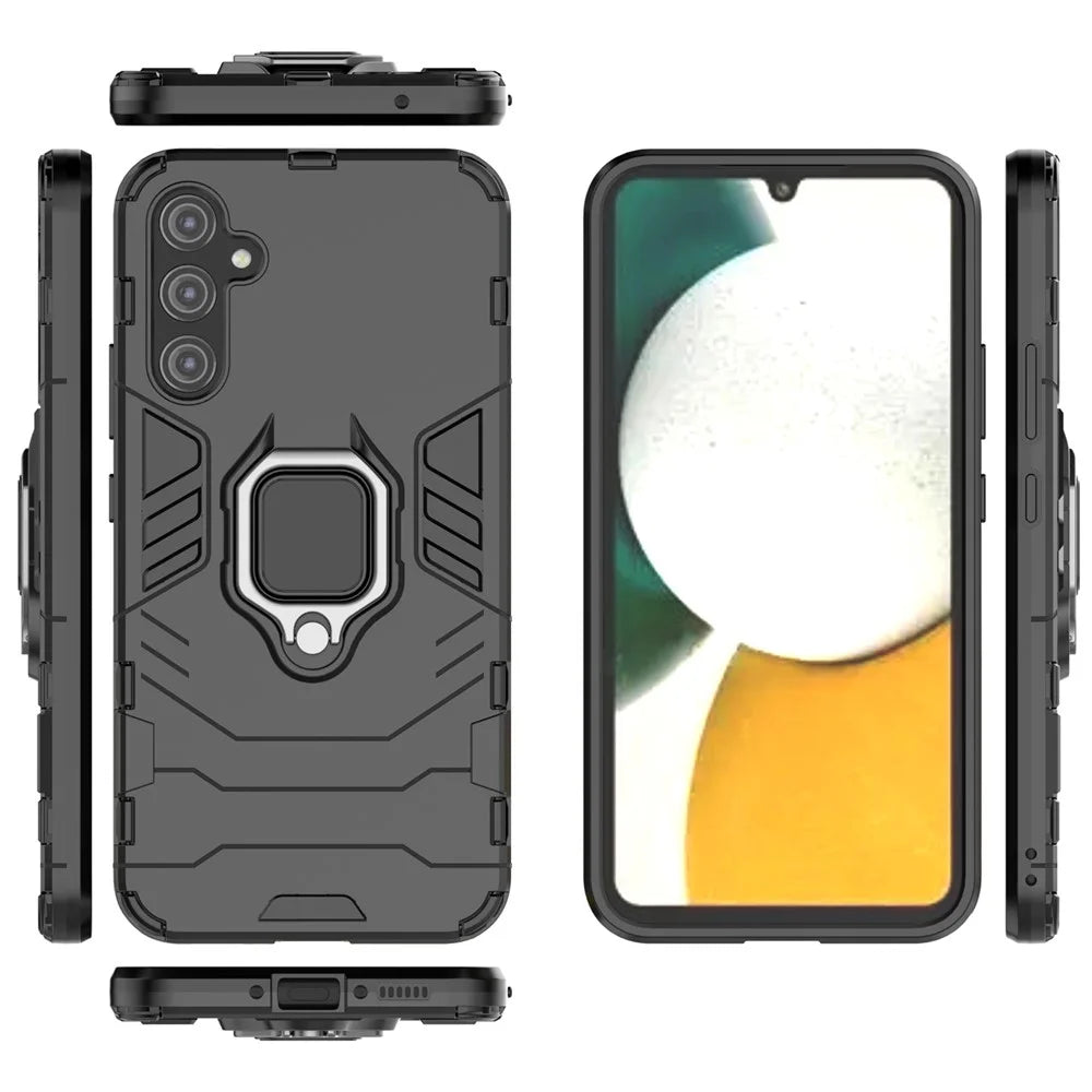 Smartphone Case For Samsung Galaxy A34 5G, TPU+PC Anti-Scratch Back Cover Ring Holder Kickstand - Black - 5