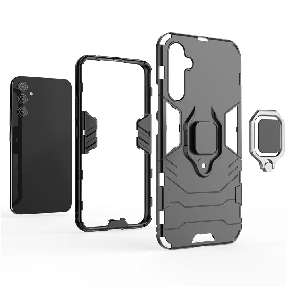 Smartphone Case For Samsung Galaxy A34 5G, TPU+PC Anti-Scratch Back Cover Ring Holder Kickstand - Black - 6