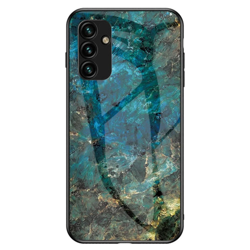 For Samsung Galaxy A14 5G / A14 4G Marble Pattern Printing Phone Case Tempered Glass + PC + TPU Shockproof Cover - Emerald Marble - 1