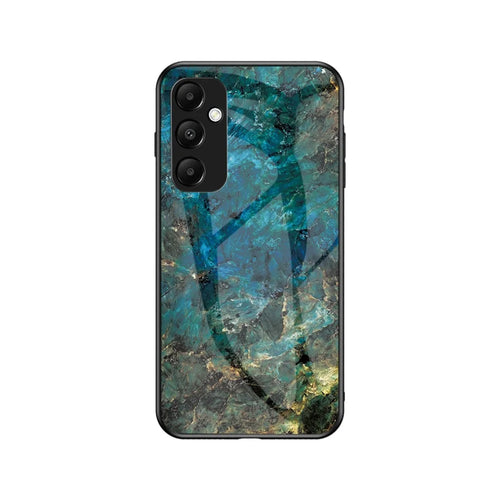 For Samsung Galaxy A54 5G Marble Pattern Printing Tempered Glass + PC + TPU Hybrid Cover Anti-scratch Phone Case - Emerald Marble - 1