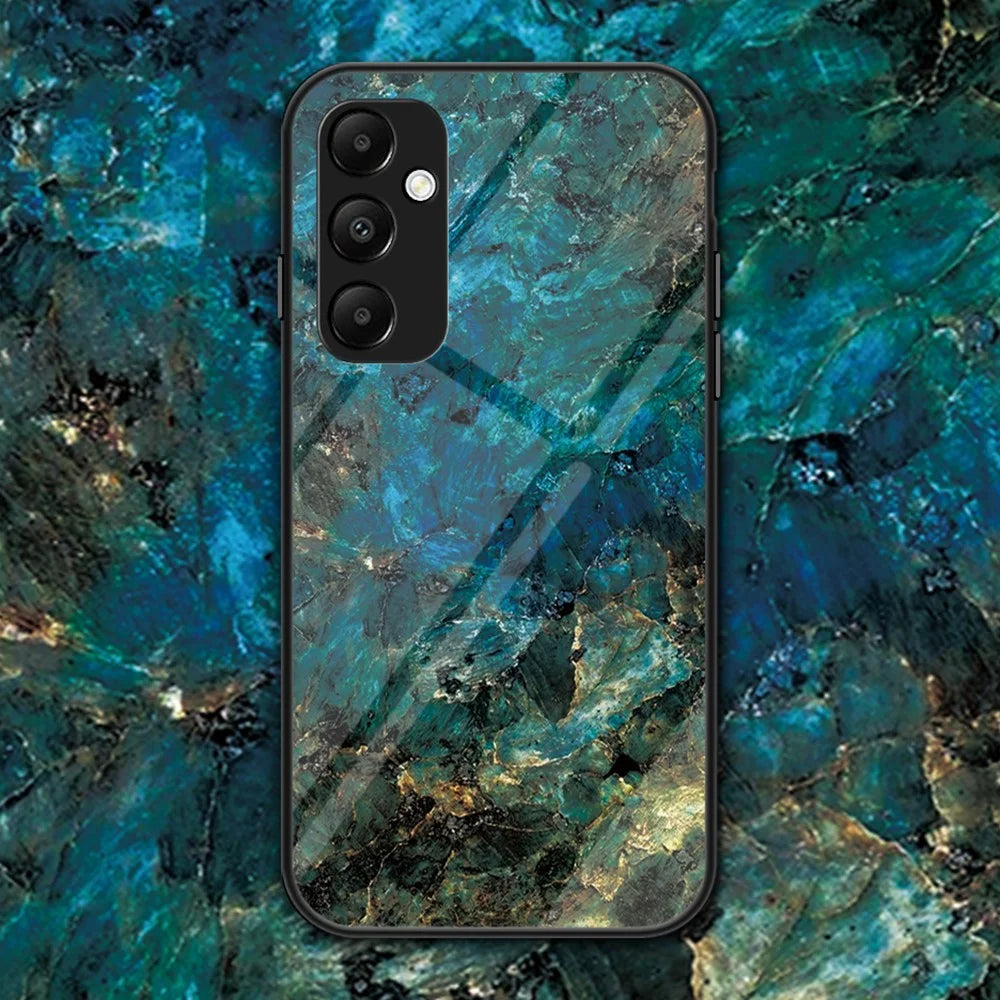 For Samsung Galaxy A54 5G Marble Pattern Printing Tempered Glass + PC + TPU Hybrid Cover Anti-scratch Phone Case - Emerald Marble - 2