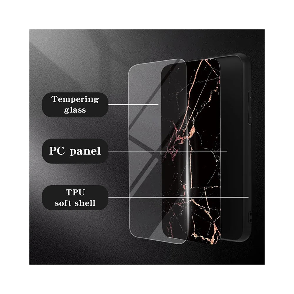 For Samsung Galaxy A54 5G Marble Pattern Printing Tempered Glass + PC + TPU Hybrid Cover Anti-scratch Phone Case - Emerald Marble - 3