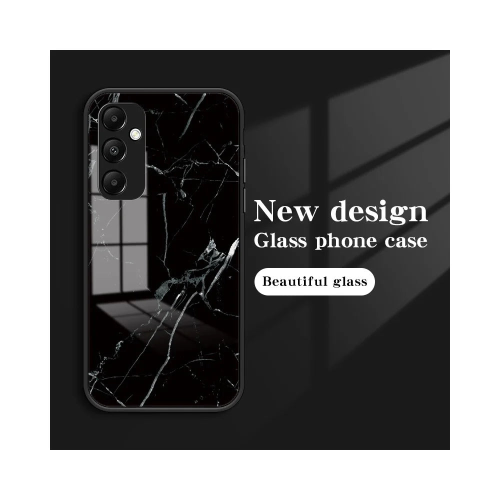 For Samsung Galaxy A54 5G Marble Pattern Printing Tempered Glass + PC + TPU Hybrid Cover Anti-scratch Phone Case - Emerald Marble - 4