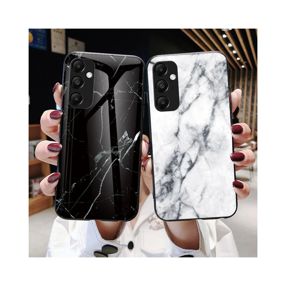 For Samsung Galaxy A54 5G Marble Pattern Printing Tempered Glass + PC + TPU Hybrid Cover Anti-scratch Phone Case - Emerald Marble - 7