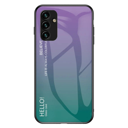 For Samsung Galaxy A14 5G / A14 4G Gradient Color Shockproof Phone Case Tempered Glass Hard PC+Soft TPU Hybrid Cover - Gradient Purple - 1