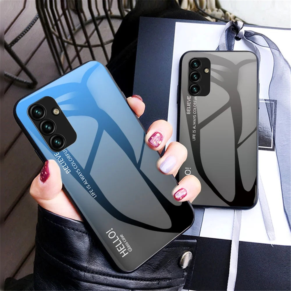 For Samsung Galaxy A14 5G / A14 4G Gradient Color Shockproof Phone Case Tempered Glass Hard PC+Soft TPU Hybrid Cover - Gradient Purple - 5
