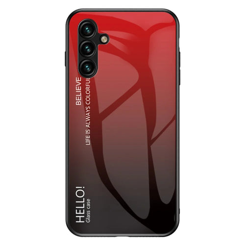 For Samsung Galaxy A54 5G Gradient Color Bump Proof Phone Case Tempered Glass Hard PC Soft TPU Anti-drop Hybrid Cover - Gradient Red Black - 1