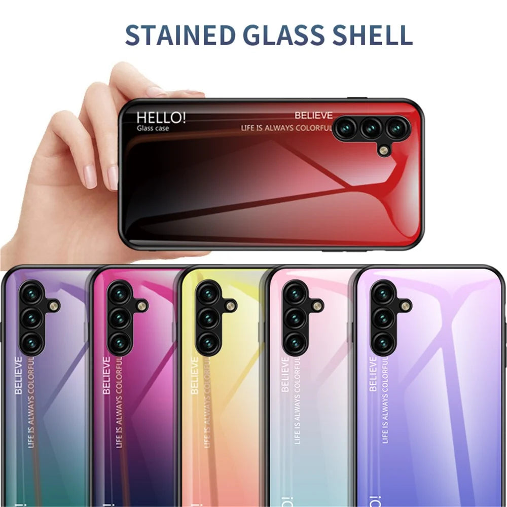 For Samsung Galaxy A54 5G Gradient Color Bump Proof Phone Case Tempered Glass Hard PC Soft TPU Anti-drop Hybrid Cover - Gradient Red Black - 3