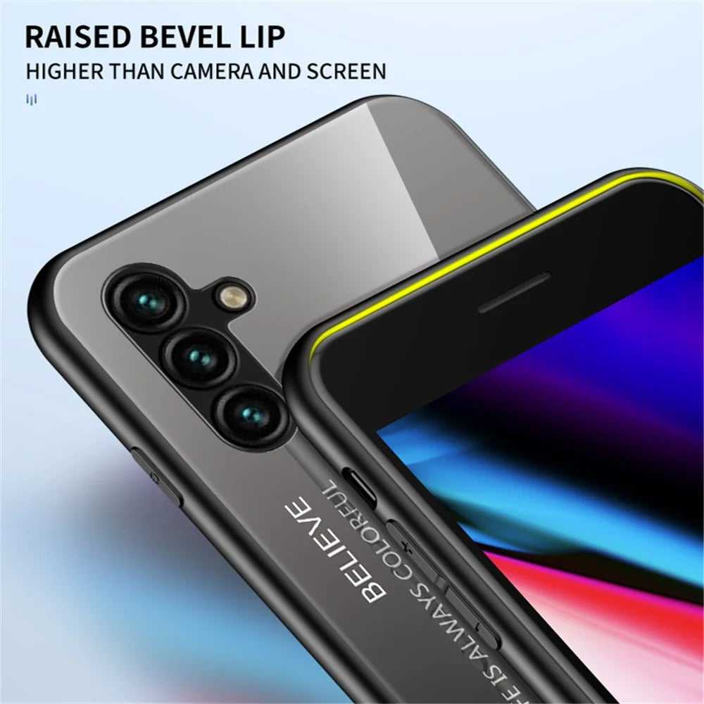 For Samsung Galaxy A54 5G Gradient Color Bump Proof Phone Case Tempered Glass Hard PC Soft TPU Anti-drop Hybrid Cover - Gradient Red Black - 5