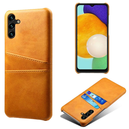 For Samsung Galaxy A14 5G / A14 4G Dual Card Slots Shockproof Phone Case PU Leather Coated Hard PC Anti-Drop Cover - Orange - 1