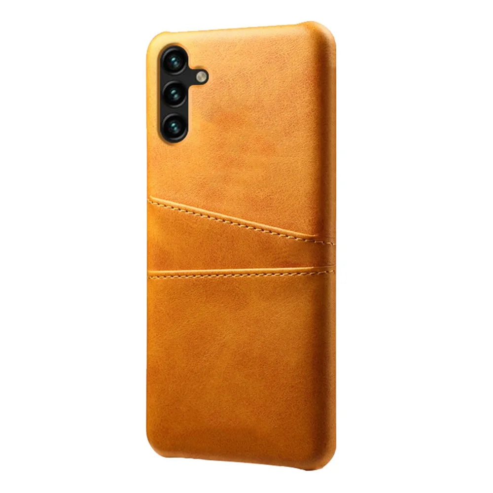 For Samsung Galaxy A14 5G / A14 4G Dual Card Slots Shockproof Phone Case PU Leather Coated Hard PC Anti-Drop Cover - Orange - 2