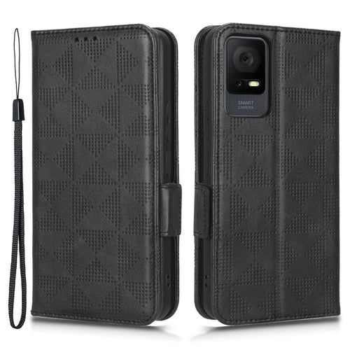 Cell Phone Cover Bag for TCL 405 / 406 / T506D, Imprinted Triangle Pattern Flip Phone Case Stand PU Leather Wallet - Black - 1
