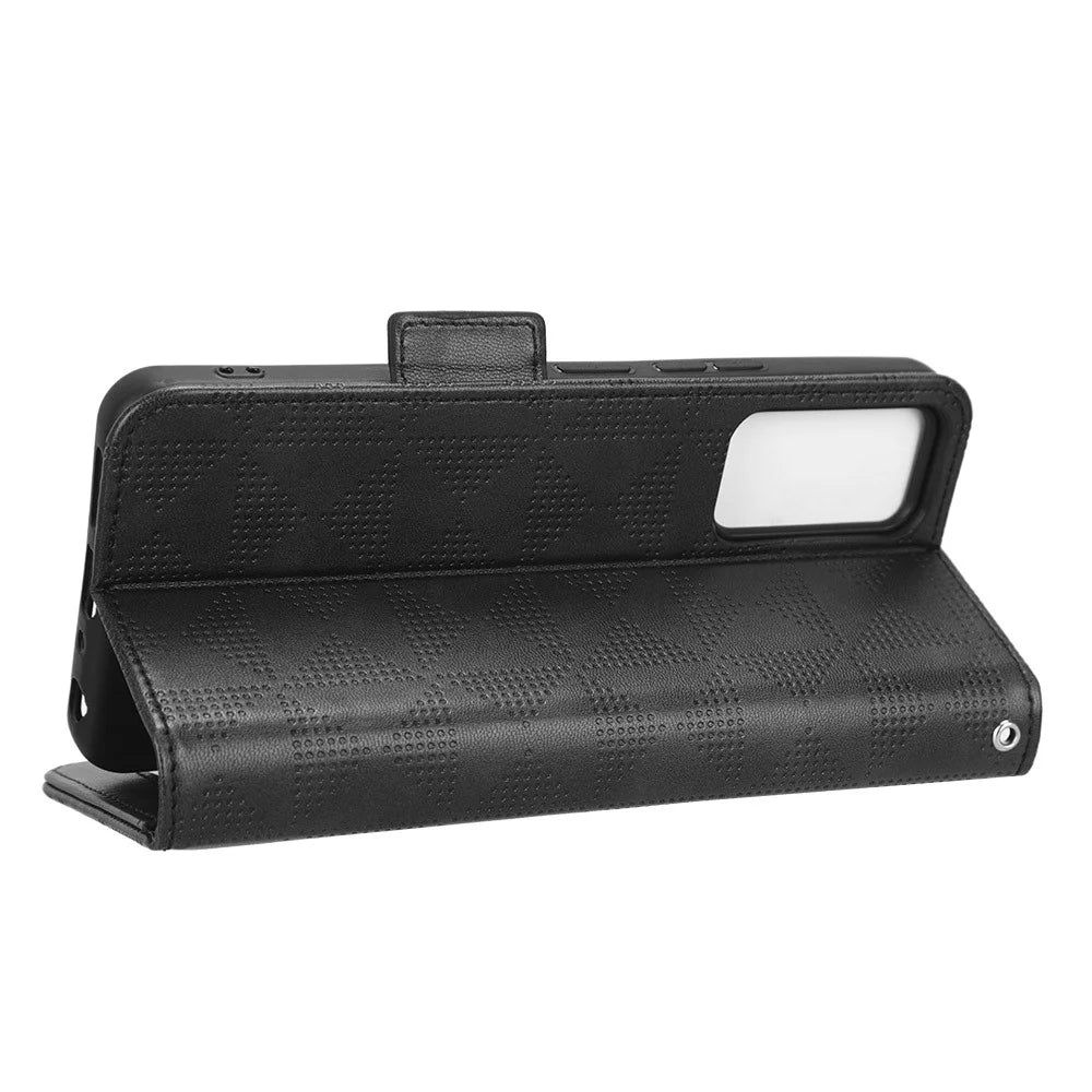 Cell Phone Cover Bag for TCL 405 / 406 / T506D, Imprinted Triangle Pattern Flip Phone Case Stand PU Leather Wallet - Black - 3