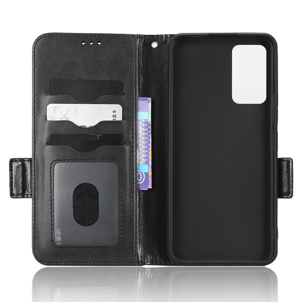 Cell Phone Cover Bag for TCL 405 / 406 / T506D, Imprinted Triangle Pattern Flip Phone Case Stand PU Leather Wallet - Black - 4