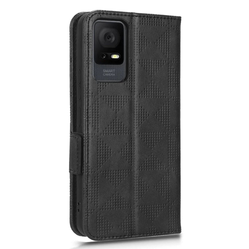 Cell Phone Cover Bag for TCL 405 / 406 / T506D, Imprinted Triangle Pattern Flip Phone Case Stand PU Leather Wallet - Black - 5