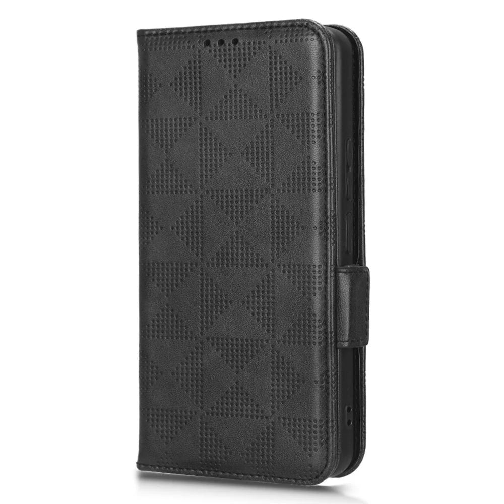 Cell Phone Cover Bag for TCL 405 / 406 / T506D, Imprinted Triangle Pattern Flip Phone Case Stand PU Leather Wallet - Black - 6