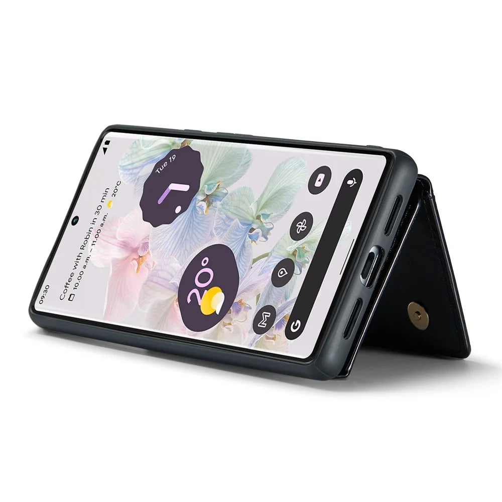 DG.MING M3 Series For Google Pixel 6 Pro 5G Glitter Bling PU Leather Detachable Cover PC+TPU Kickstand Zipper Pocket Wallet Phone Case - Black - 4