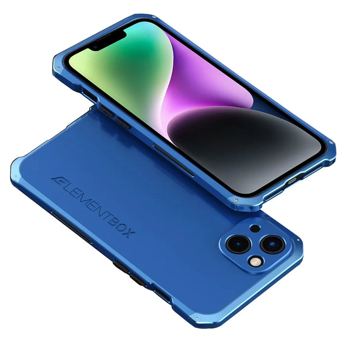 ELEMENT BOX 3-Piece Design Phone Case for iPhone 14, Hard PC Back Metal Frame Anti-scratch Protective Cover - Blue   /   Blue - 1