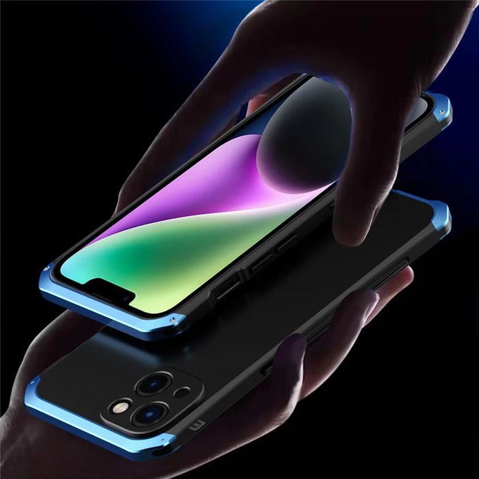 ELEMENT BOX 3-Piece Design Phone Case for iPhone 14, Hard PC Back Metal Frame Anti-scratch Protective Cover - Blue   /   Blue - 2