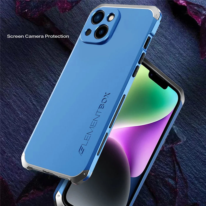 ELEMENT BOX 3-Piece Design Phone Case for iPhone 14, Hard PC Back Metal Frame Anti-scratch Protective Cover - Blue   /   Blue - 3
