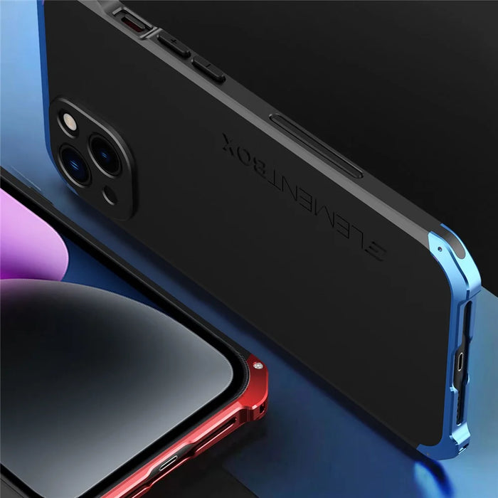 ELEMENT BOX 3-Piece Design Phone Case for iPhone 14, Hard PC Back Metal Frame Anti-scratch Protective Cover - Blue   /   Blue - 4