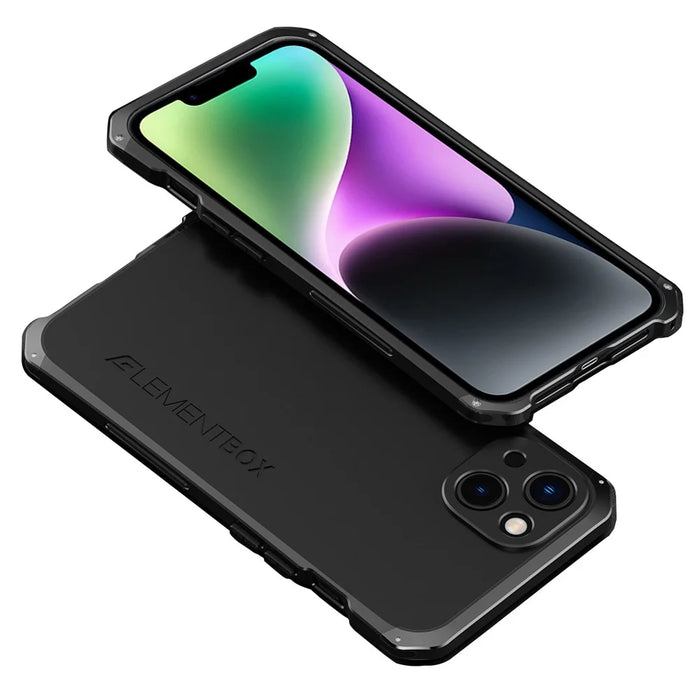 ELEMENT BOX For iPhone 14 Plus 3-Piece Design Hard PC Back Metal Frame Hybrid Cover Shockproof Cell Phone Case - Black  /  Black - 1