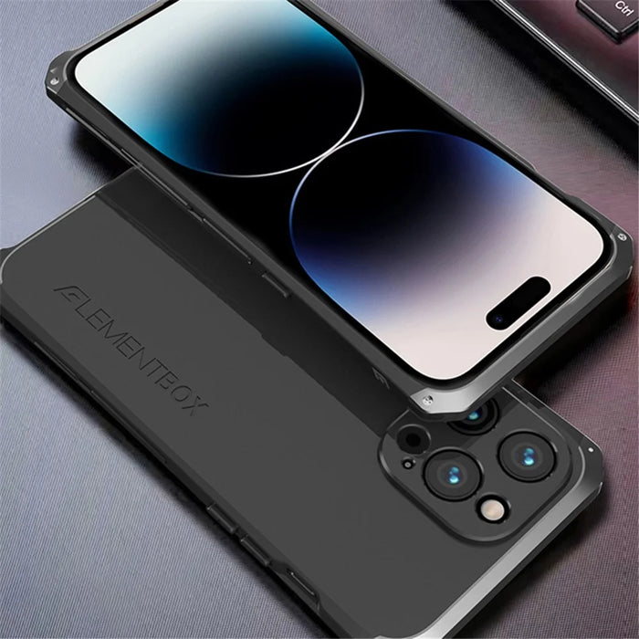ELEMENT BOX For iPhone 14 Pro Max 3-Piece Design Hard PC Back Cover Metal Frame Shockproof Phone Case - Black  /  Black - 1
