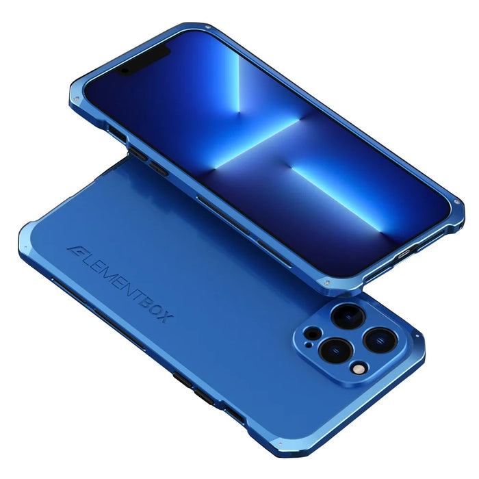 ELEMENT BOX For iPhone 13 Pro Max 6.7 inch 3-Piece Design Anti-scratch Phone Cover Hard PC Back Metal Frame Smartphone Case - Blue  /  Blue - 1