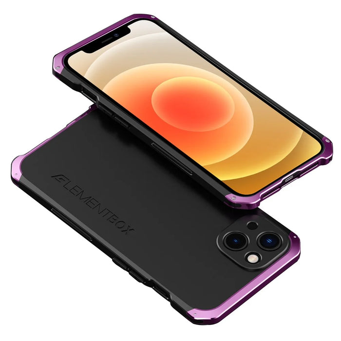 ELEMENT BOX For iPhone 13 mini 5.4 inch 3-Piece Design Hard PC Back Metal Frame Cover Hybrid Phone Case - Black  /  Purple - 1