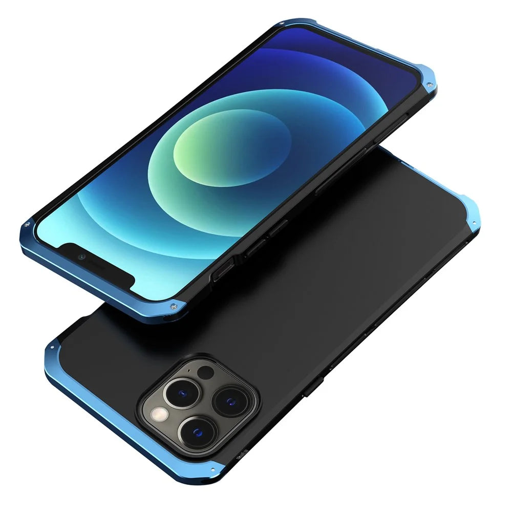 ELEMENT BOX For iPhone 12 Pro Max 6.7 inch 3-Piece Design Phone Case Hard PC Back Metal Frame Anti-drop Hybrid Cover - Black  /  Blue - 1