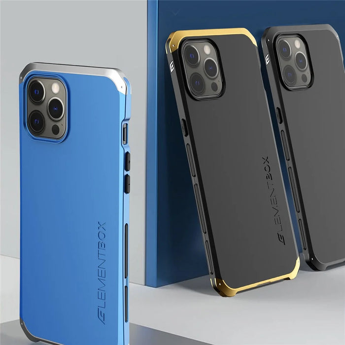 ELEMENT BOX For iPhone 12 / 12 Pro 6.1 inch 3-Piece Design Hard PC Back Metal Frame Phone Case Shockproof Protection Cover - Black  /  Blue - 7