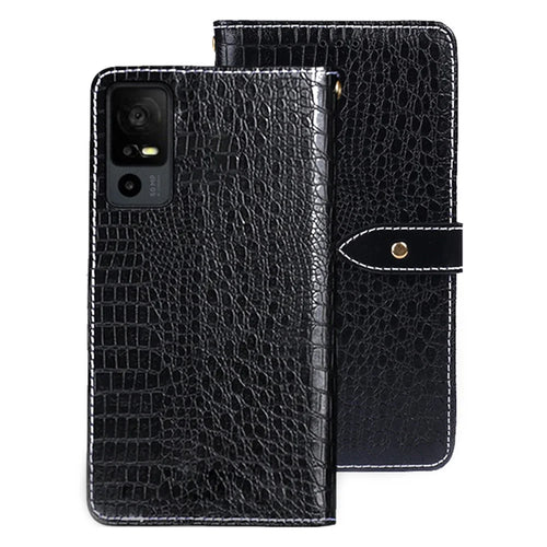 IDEWEI For TCL 40R 5G Crocodile Texture PU Leather Stand Anti-scratch Phone Flip Wallet Case Magnetic Clasp Phone Cover - Black - 1