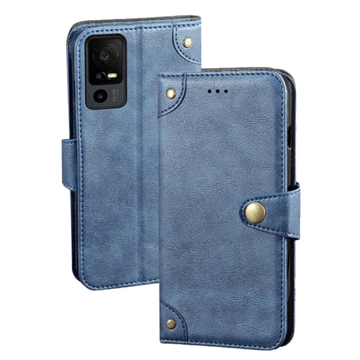 IDEWEI For TCL 40R 5G Fine Texture PU Leather Shockproof Phone Case Wallet Stand Cell Phone Cover - Blue - 1