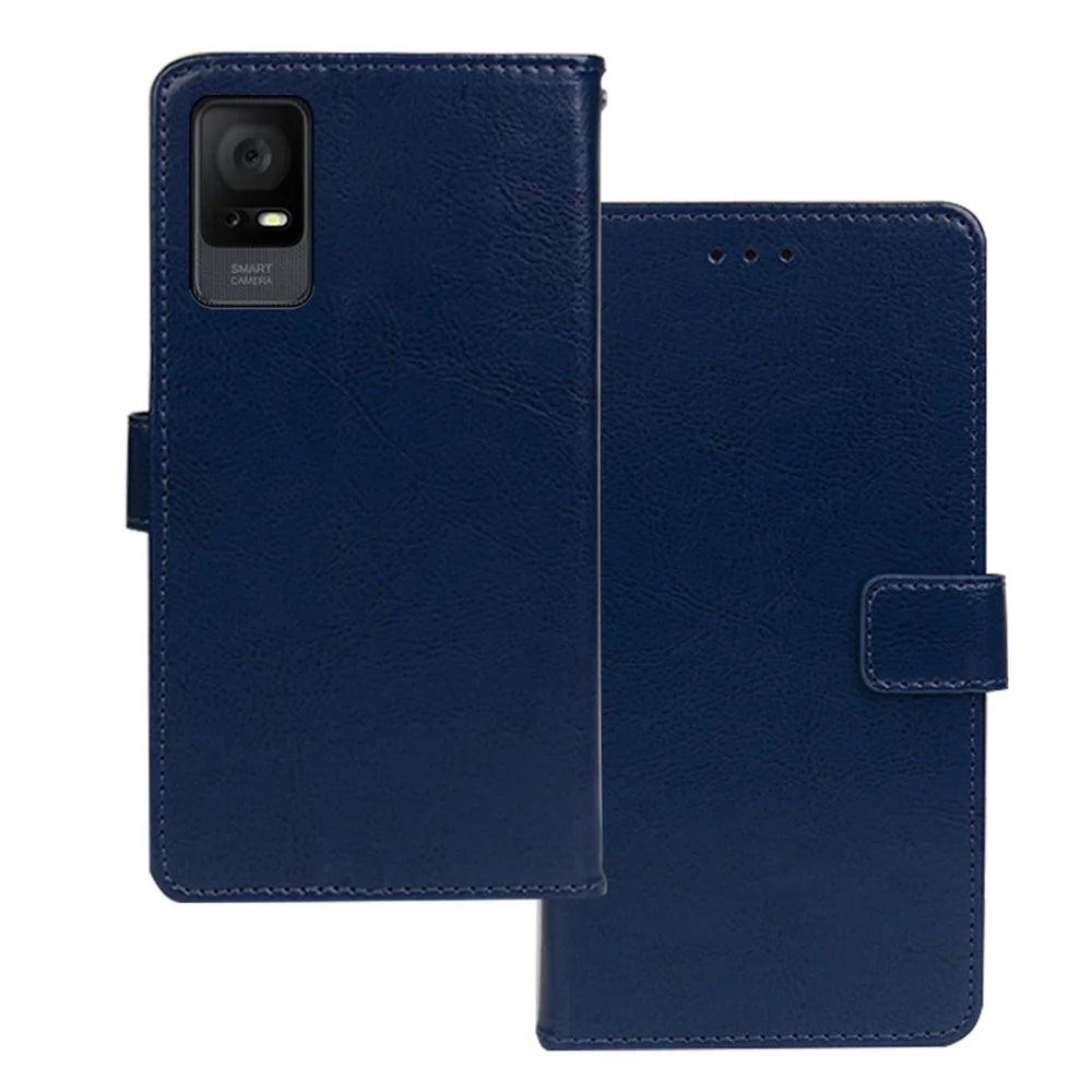 IDEWEI For TCL 405 Crazy Horse Texture Full Protection Phone Case PU Leather Stand Wallet Cover - Blue - 1