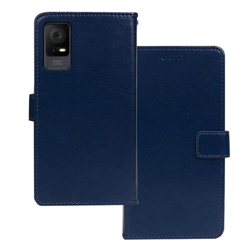 IDEWEI For TCL 405 Crazy Horse Texture Full Protection Phone Case PU Leather Stand Wallet Cover - Blue - 1