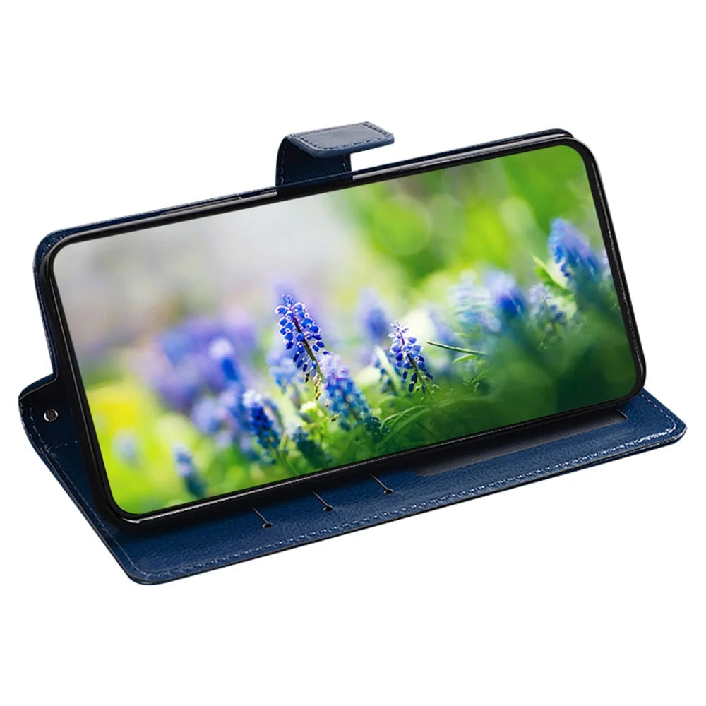 IDEWEI For TCL 405 Crazy Horse Texture Full Protection Phone Case PU Leather Stand Wallet Cover - Blue - 3