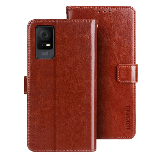 IDEWEI For TCL 405 Crazy Horse Texture PU Leather + TPU Phone Case Stand Wallet Shockproof Cover - Brown - 1