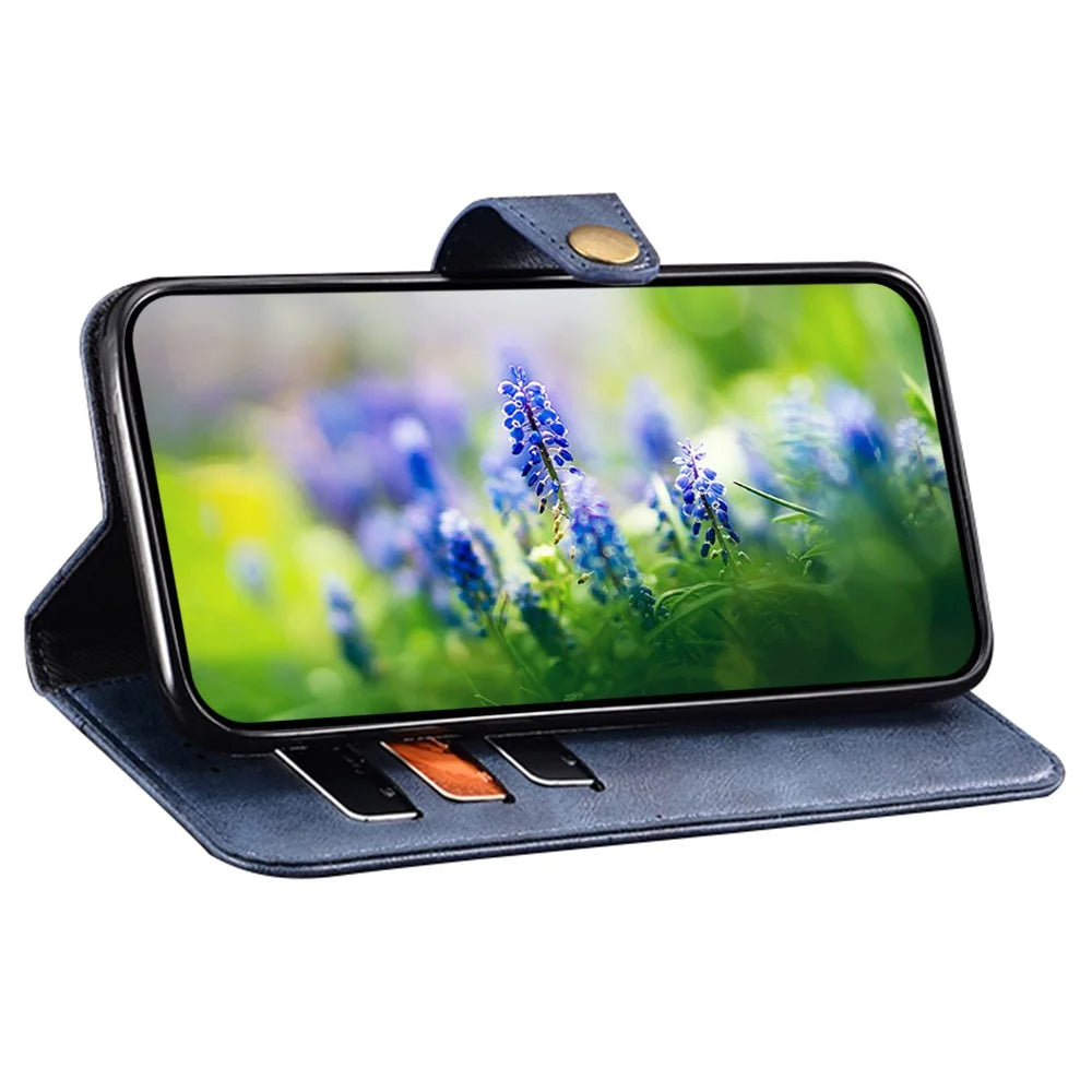 IDEWEI For TCL 405 Fine Texture PU Leather Case Stand Wallet Full Protection Inner TPU Phone Cover - Blue - 3
