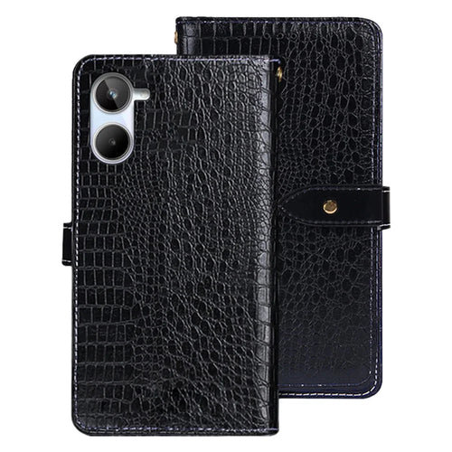 IDEWEI For Realme 10 4G Crocodile Texture Flip Wallet Case PU Leather Stand Book Style Magnetic Phone Cover - Black - 1