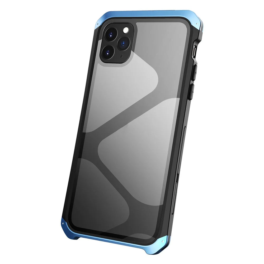 ELEMENT BOX For iPhone 11 Pro 5.8 inch Tempered Glass Panel Transparent Case 3-Piece Design Shockproof Metal Frame Phone Cover - Black  /  Blue - 1